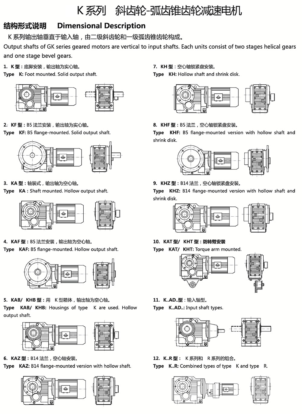 K系列斜齒輪-弧齒錐齒輪減速電機結(jié)構(gòu)形式說明